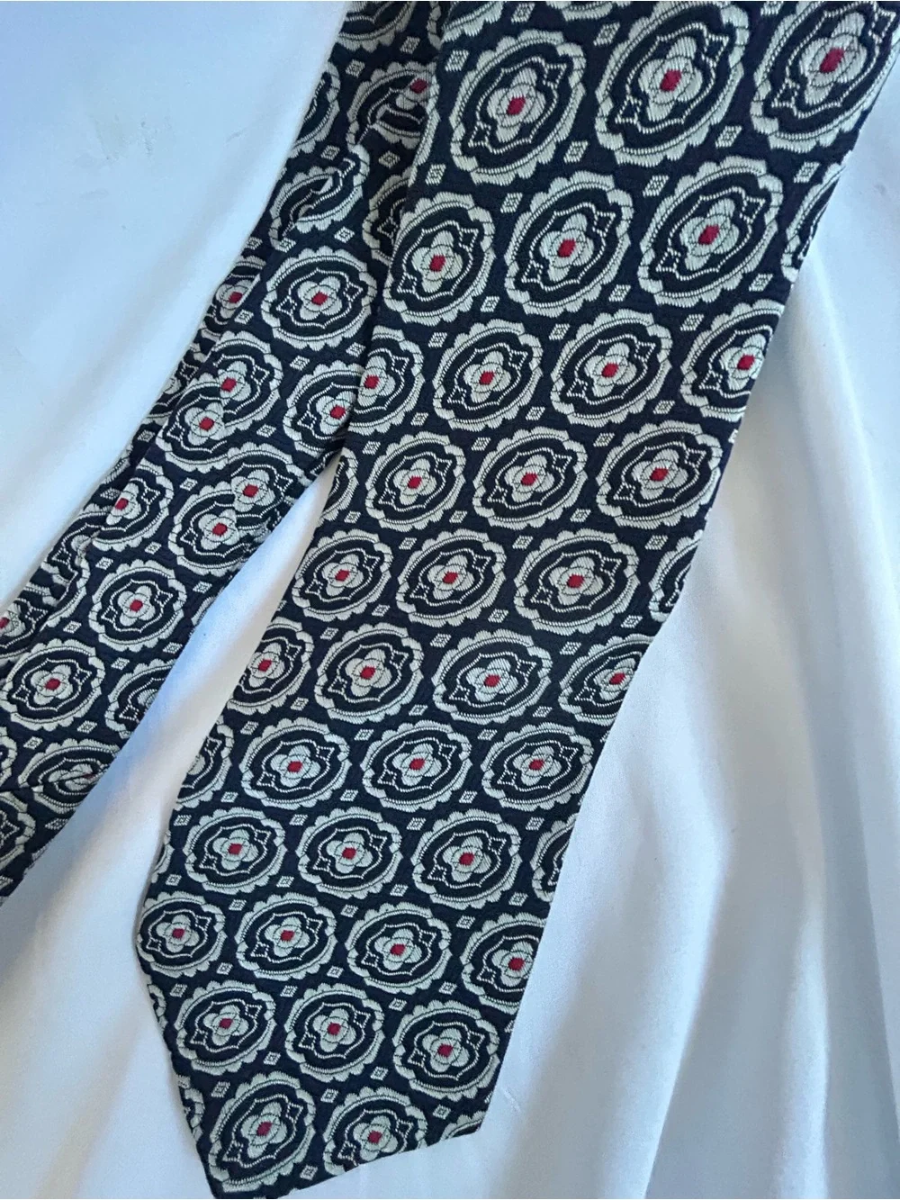 Wembley Black Medallion Pattern Tie with Red Accents